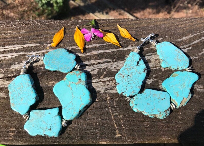 Statement Bracelet Chunky Turquoise Howlite Bracelet Silver and Turquoise Bracelet Gemstone Chunky bracelet Turquoise Slab Bracelet