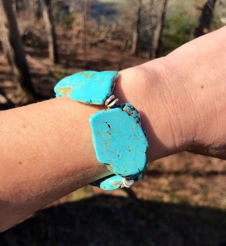 Statement Bracelet Chunky Turquoise Howlite Bracelet Silver and Turquoise Bracelet Gemstone Chunky bracelet Turquoise Slab Bracelet
