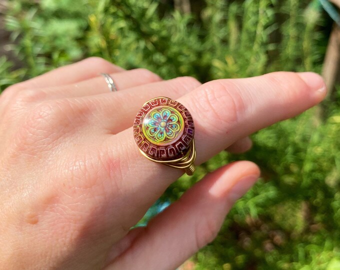 Mandala Mood Ring, Color Changing Ring, Flower Mood Ring, Wire Wrapped