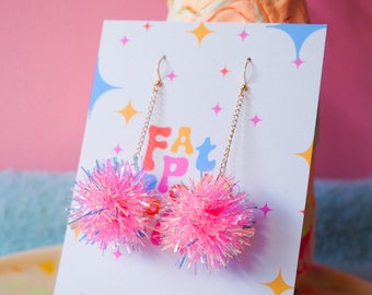 Mini Pink Tinsel Earrings – Fun Sparkly Christmas Jewellery & Gift Idea