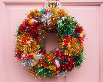 Tinsel Pom Pom Wreath DIY Craft Kit - XL Wreath Christmas Craft Fall Festive Decor Gifts