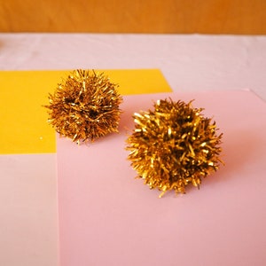Gold Pom Pom Tinsel Earrings Christmas Jewelry Fall Styles Christmas Gifts Stocking Stuffers image 1