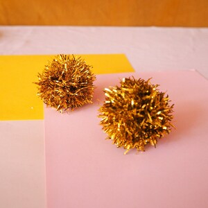 Gold Tinsel Pom Pom Earrings – Sparkly Christmas Jewellery & Festive Gift Idea