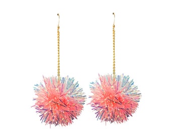 Mini Iridescent & Coral Tinsel Earrings - Fall Styles Christmas Gifts Stocking Stuffers