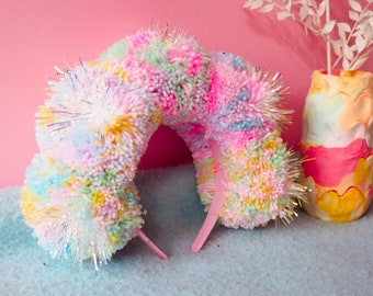 Tinsel Pastel Iridescent Pom Pom Headband