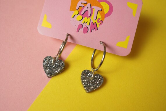 Silver Glitter Heart Hoop Earrings Fall Styles Christmas Gifts