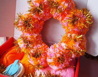 Kit para hacer coronas de oropel con pompones brillantes, manualidades navideñas, decoración festiva de otoño, regalos