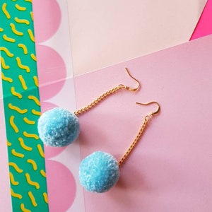 Dangly Pom Pom Earrings Pastel Blue Fall Styles Christmas Gifts Stocking Stuffers image 4