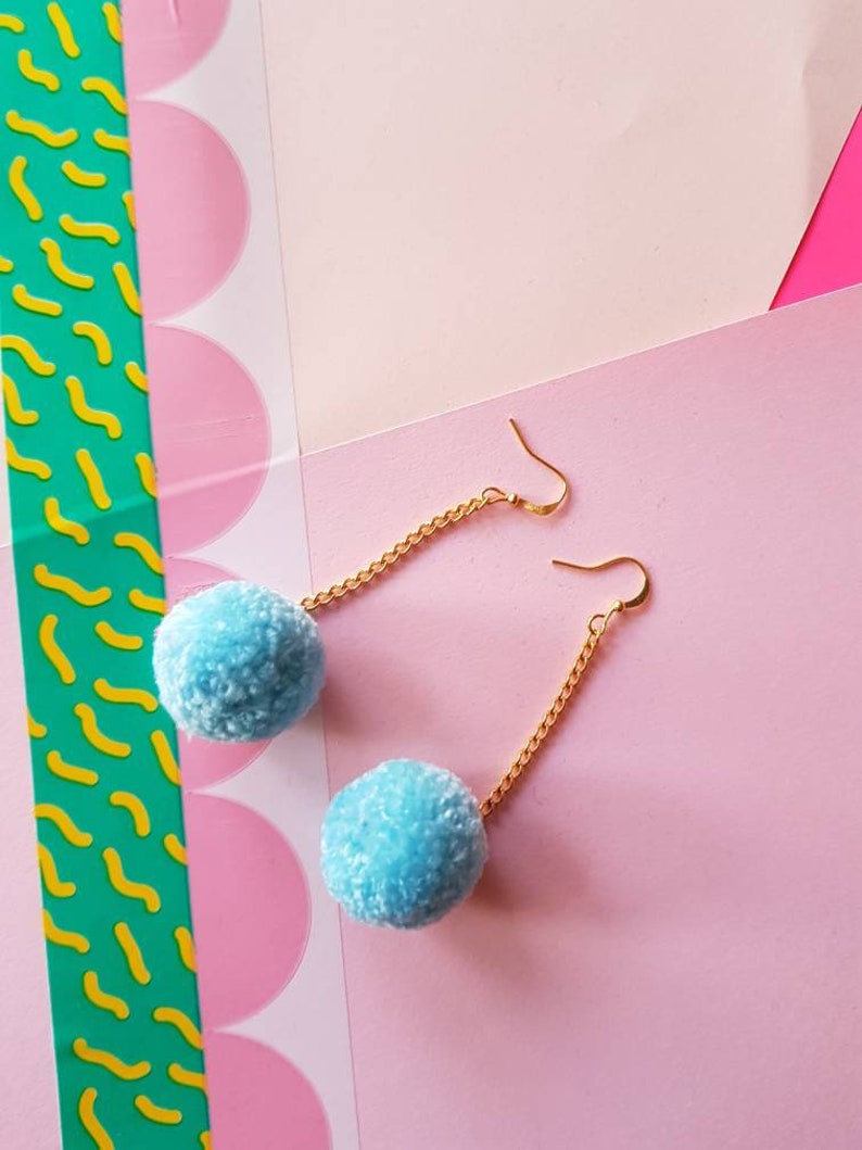 Dangly Pom Pom Earrings Pastel Blue Fall Styles Christmas Gifts Stocking Stuffers image 4