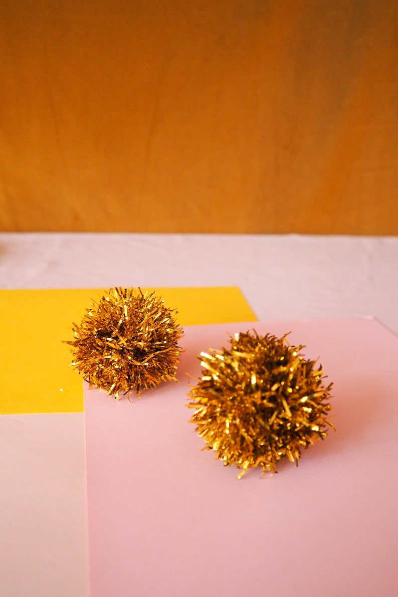 Gold Pom Pom Tinsel Earrings Christmas Jewelry Fall Styles Christmas Gifts Stocking Stuffers image 1