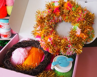 Pom Pom Tinsel Wreath Kit Christmas Craft Fall Festive Decor Gifts