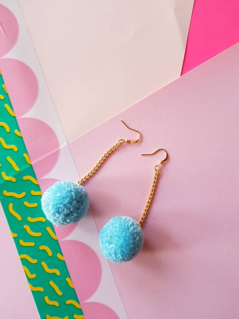 Dangly Pom Pom Earrings Pastel Blue Fall Styles Christmas Gifts Stocking Stuffers image 7