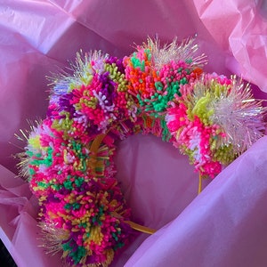 Tinsel Rainbow Pom Pom Headband Iridescent Tinsel image 6