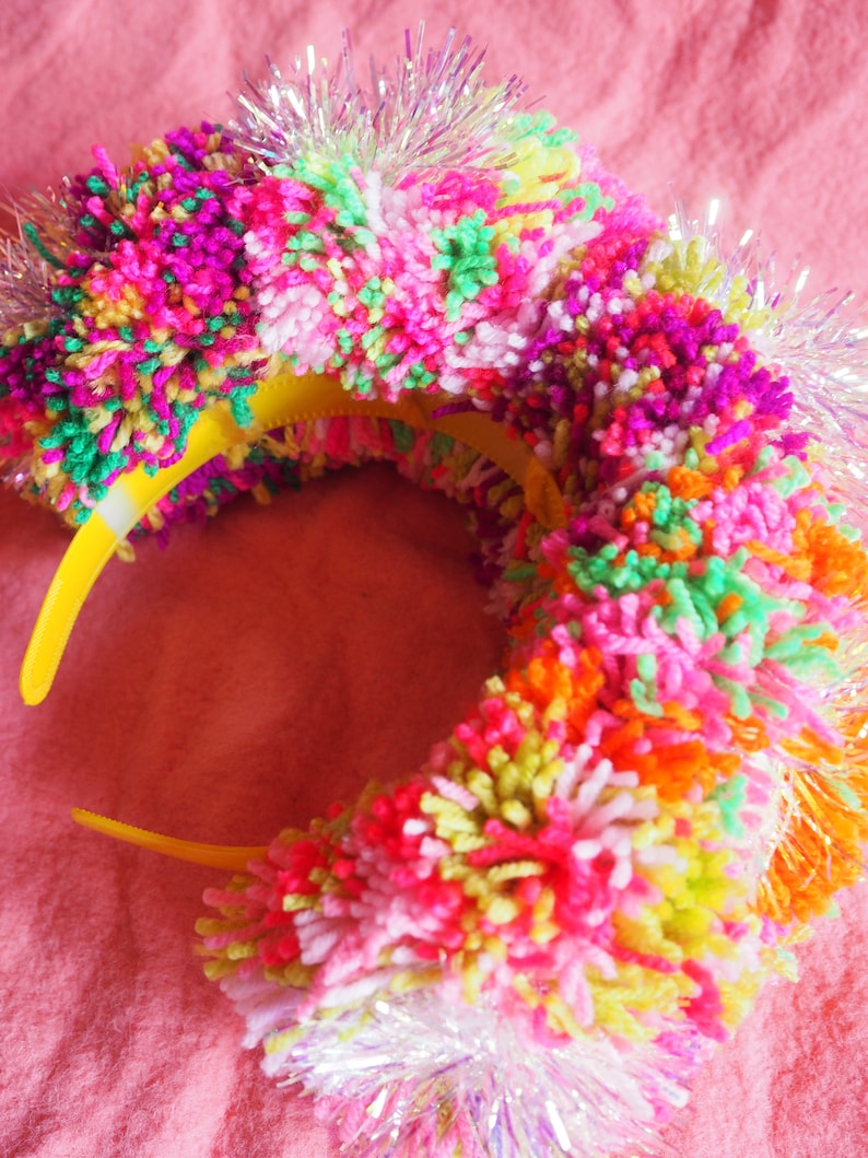 Tinsel Rainbow Pom Pom Headband Iridescent Tinsel image 3