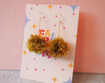 Mini Gold Tinsel Earrings – Fun Sparkly Christmas Jewellery & Gift Idea
