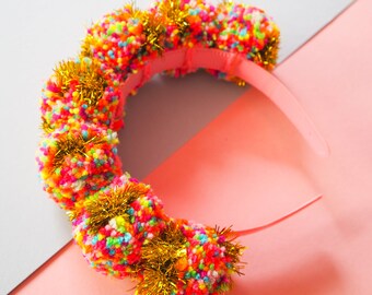 Tinsel Confetti Pom Pom Headband – Fun Handmade Hair Accessory & Christmas Gift