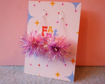 Mini Tinsel Earrings – Pink and Lilac Sparkly Christmas Jewellery