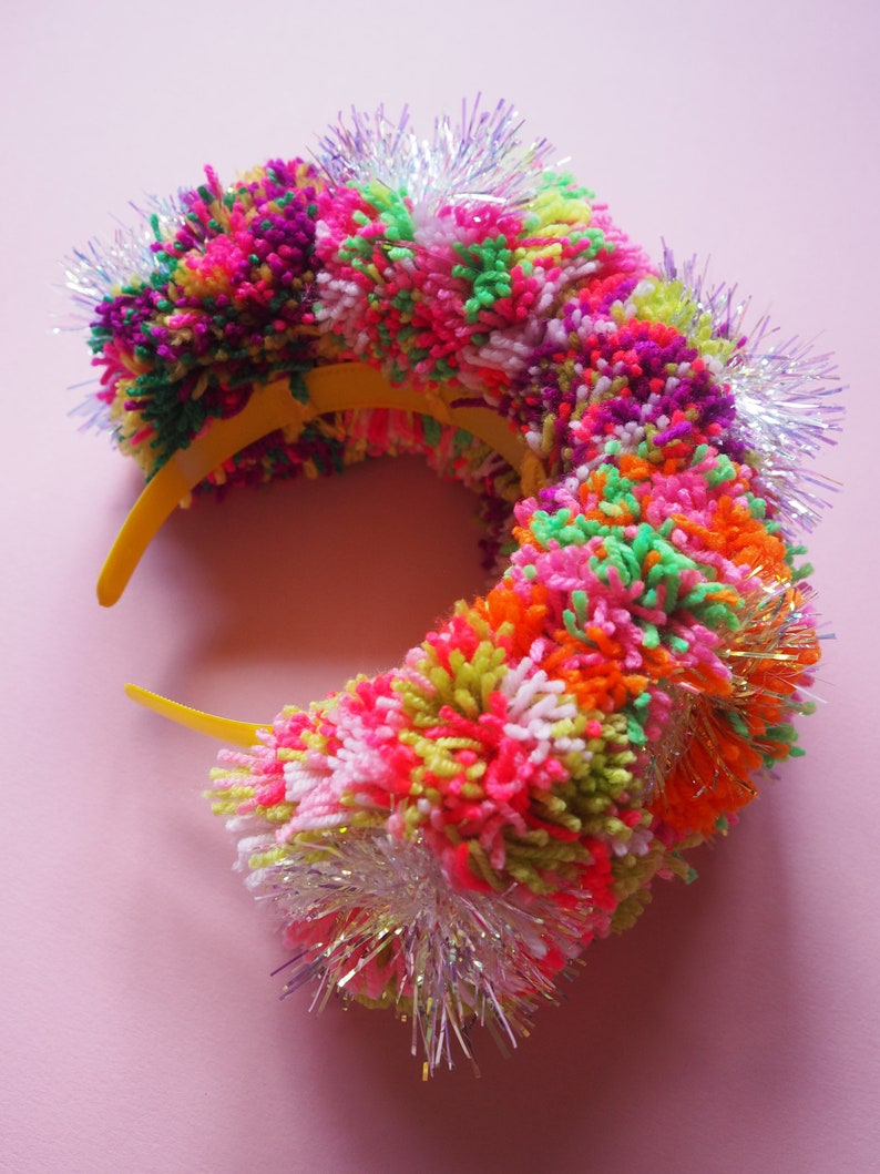 Tinsel Rainbow Pom Pom Headband Iridescent Tinsel image 4