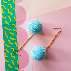 Dangly Pom Pom Earrings Pastel Blue Fall Styles Christmas Gifts Stocking Stuffers image 5