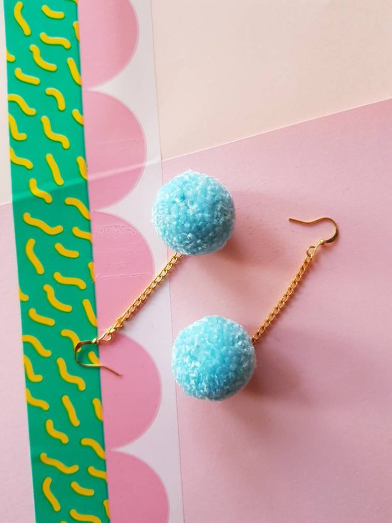 Dangly Pom Pom Earrings Pastel Blue Fall Styles Christmas Gifts Stocking Stuffers image 5