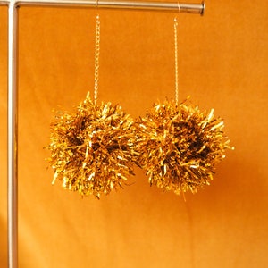 Gold Pom Pom Tinsel Earrings Christmas Jewelry Fall Styles Christmas Gifts Stocking Stuffers image 4