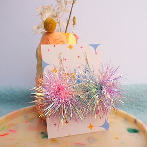 Pink, Blue & Lilac Tinsel Earrings – Fun Sparkly Christmas Jewellery and Gift Idea