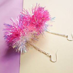 Mini Tinsel Pom Pom Earrings - Choice of colours Fall Styles Christmas Gifts Stocking Stuffers