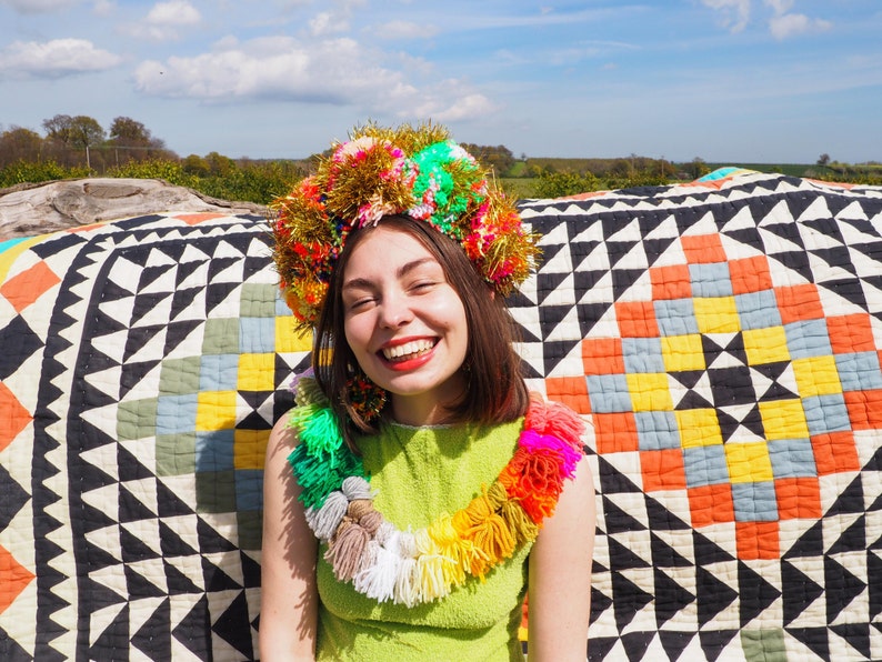 Tinsel Rainbow Pom Pom Headband Iridescent Tinsel image 9