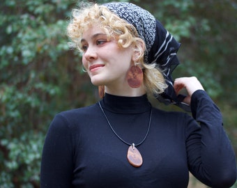 Merged Grain Oval Longleaf Heartwood Earrings and Necklace Set, Leather and Sterling Silver