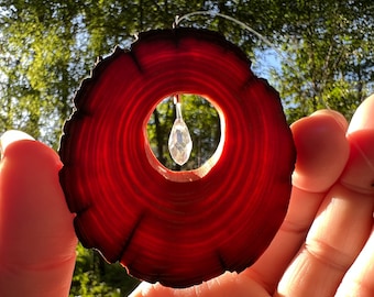 Polished Longleaf Heartwood Suncatcher with Prism Drop