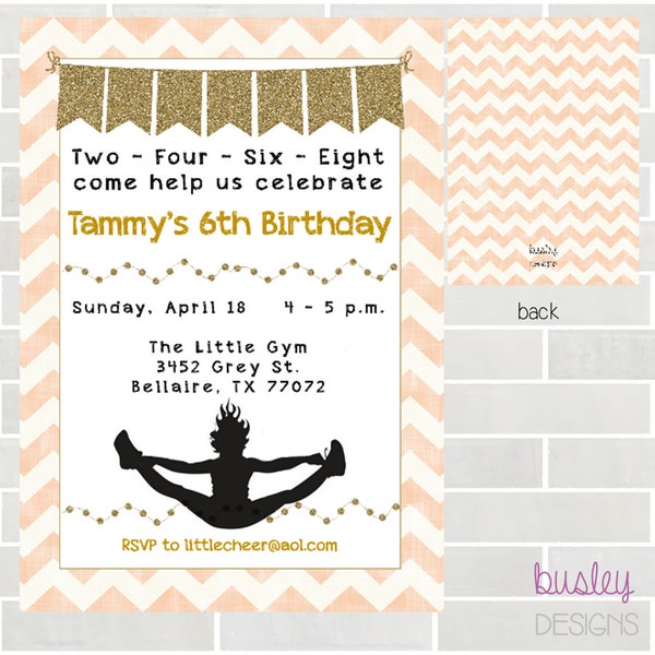 Cheerleading Birthday Invitation, Cheerleading Invitation, Cheer Theme Party, Cheer Invite *NEW STORE discount*