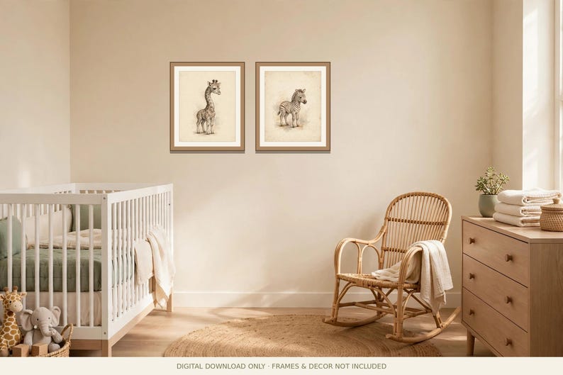 Safari Nursery Decor Printable | 6 Vintage Jungle Animal Wall Art ...