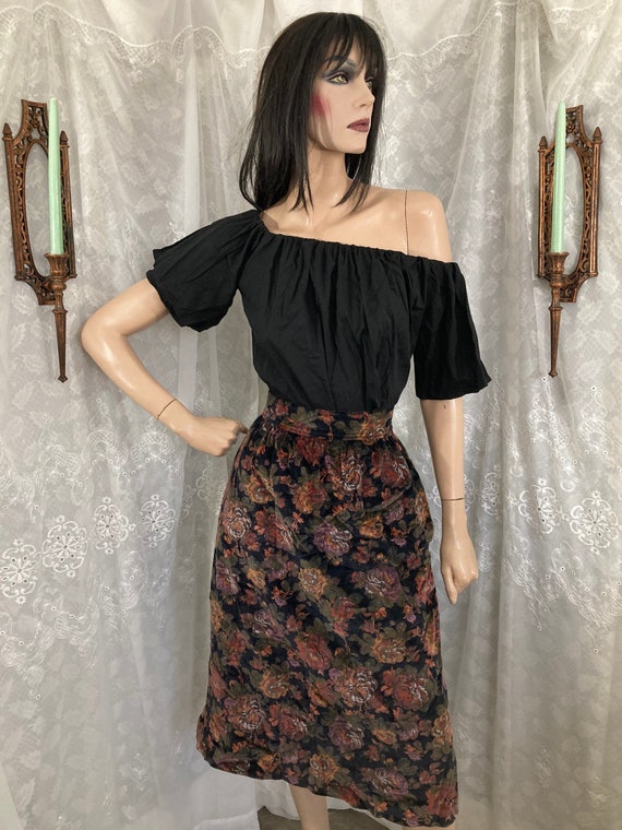70’s Floral High Waisted Velour Skirt