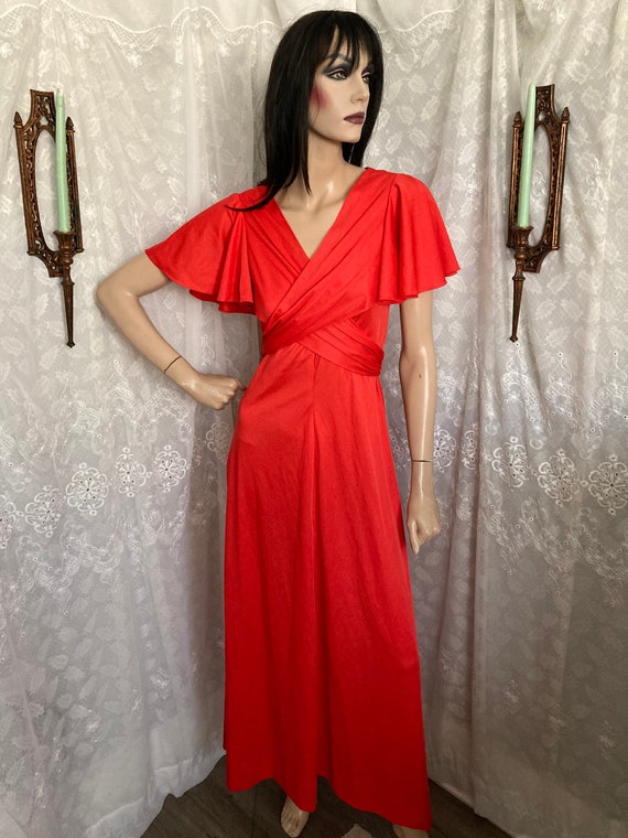 60’s Red Maxi Polyester Wrap Dress