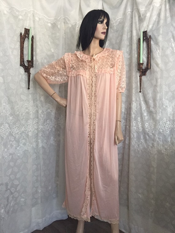 80s Peach Pink Lace & Sheer Puffy Sleeve Lingerie