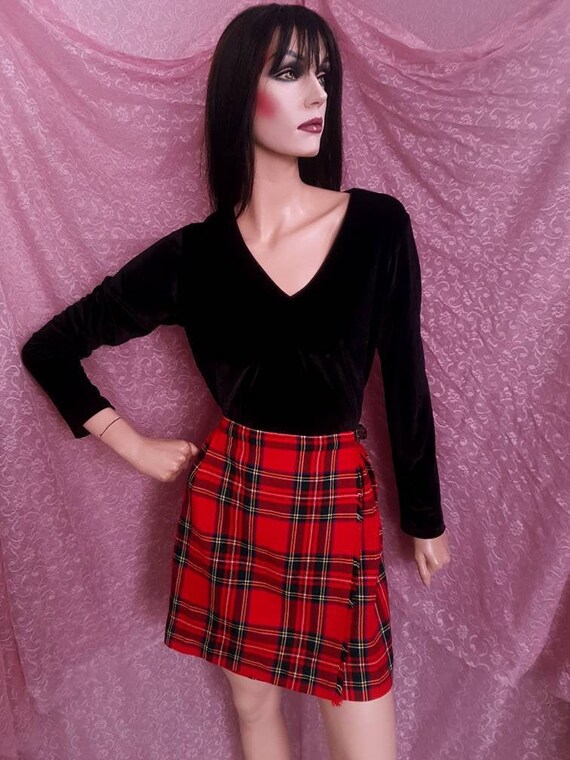 Vintage Plaid Buckle Kilt Mini Skirt 70s 80s