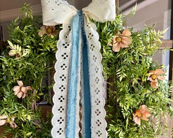 Bluebell Cottage Ribbon Bundle | Dusty Blue Velvet, Ivory Eyelet Ribbon, Farmhouse Decor