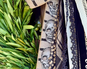 Skulls Halloween Ribbon Bundle Wreath Bow with a Clip - 24” long