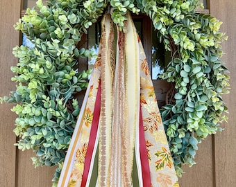 Golden Leaf Ribbon Bundle Wreath Ribbon with a Clip - 24” Long