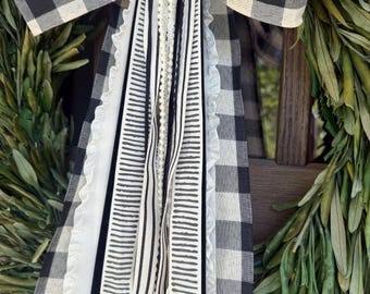 Black and Ivory Gingham Ribbon bundle with a Bow 24” Long