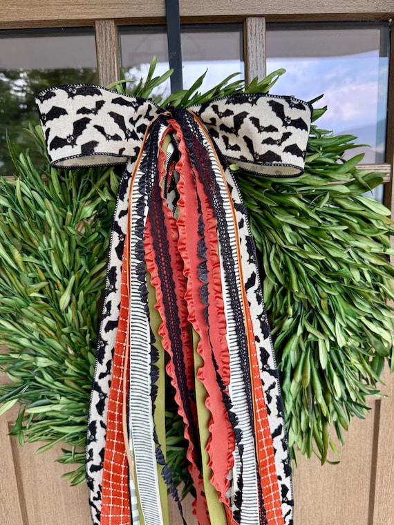 Bats Halloween Ribbon Bundle Wreath Bow with a Clip - 24” Long