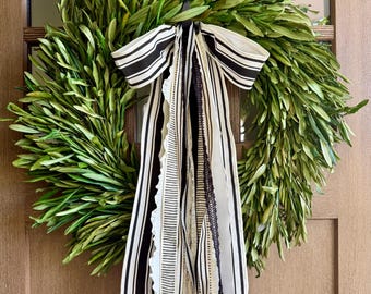 Black and Ivory/White Farmhouse Ribbon Bundle Wreath Bow with a Clip
