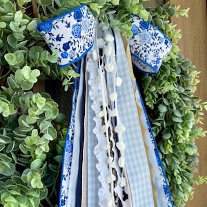 Blue Floral Ribbon Bundle With a Bow - Etsy