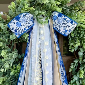 Blue Floral Ribbon Bundle With a Bow - Etsy