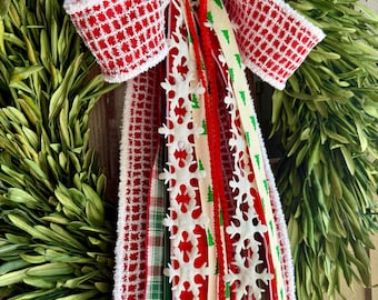 Christmas Snowflake and Christmas Tree Ribbon Bundle Wreath Bow with a Clip - 24” Long