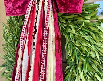 Holiday Velvet Crush Ribbon Bundle Wreath Bow with a Clip - 24” Long