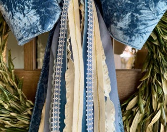 Velvet Blues Ribbon Bundle: Wired Crushed Velvet Bow, 24"