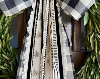 Black and Ivory Honey Bees Ribbon bundle with a Bow 24” Long