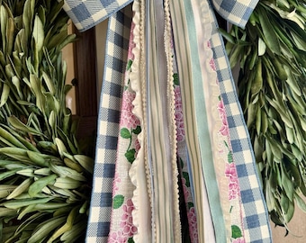 Pink Hydrangea Ribbon Bundle Wreath Bow with a Clip - 24” Long