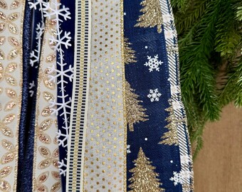 Gold and Navy Holiday Ribbon Bundle